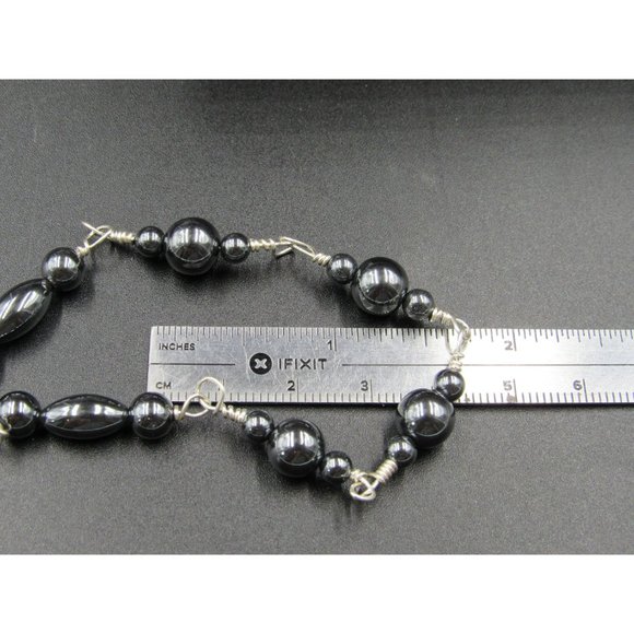 7 Inch Sterling Silver Handmade Wrapped Hematite Bracelet - Picture 4 of 5